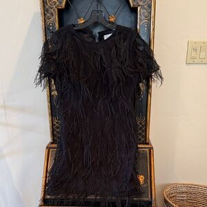 Milly Elegant Black Feathered Mini Dress